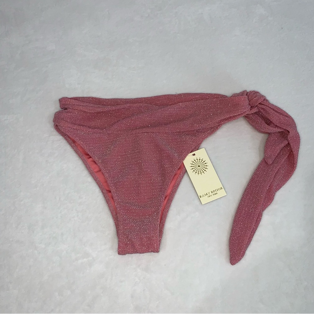 Ramy brook tasha pink‎ metallic side tie bikini bottoms size XS new with tags - Picture 10 of 11